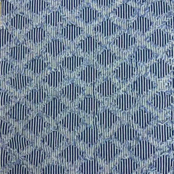 Frayed Lattice Stripe Jacquard Denim