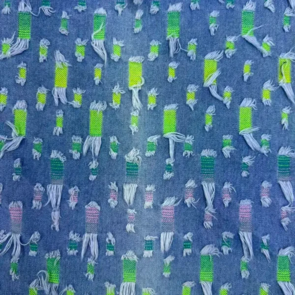 Neon Pixel Frayed Jacquard Denim