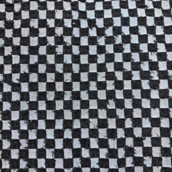 Frayed Checkerboard Jacquard Denim