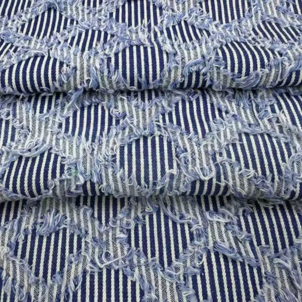 Frayed Lattice Stripe Jacquard Denim