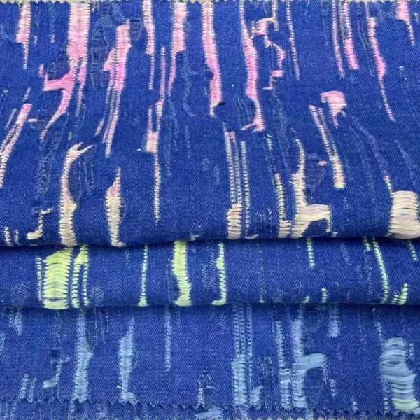 Pastel Glitch Frayed Jacquard Denim