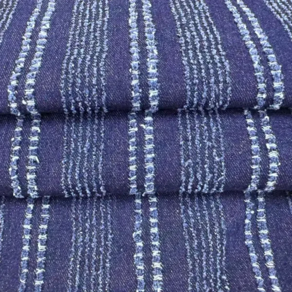 Multi-Track Frayed Stripe Jacquard Denim