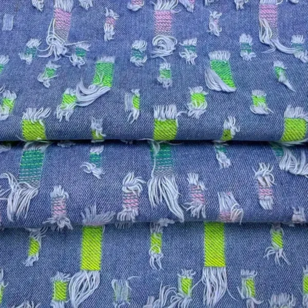 Neon Pixel Frayed Jacquard Denim