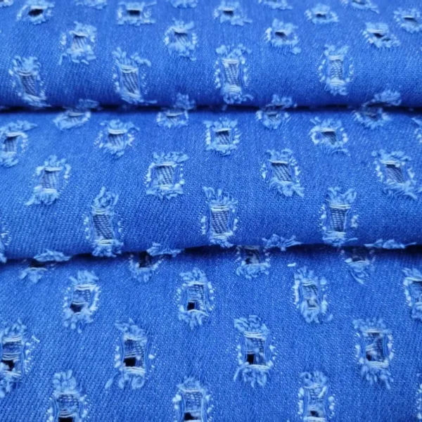 Micro-Distressed Eyelet Jacquard Denim