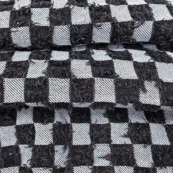 Frayed Checkerboard Jacquard Denim